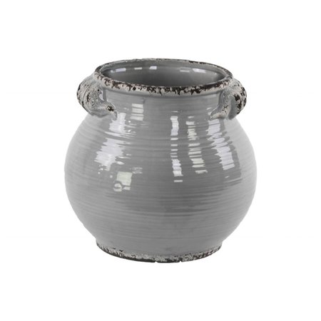 H2H Ceramic Tall Round Bellied Tuscan Pot with Handles - Distressed Gloss Grey, Small H22503184